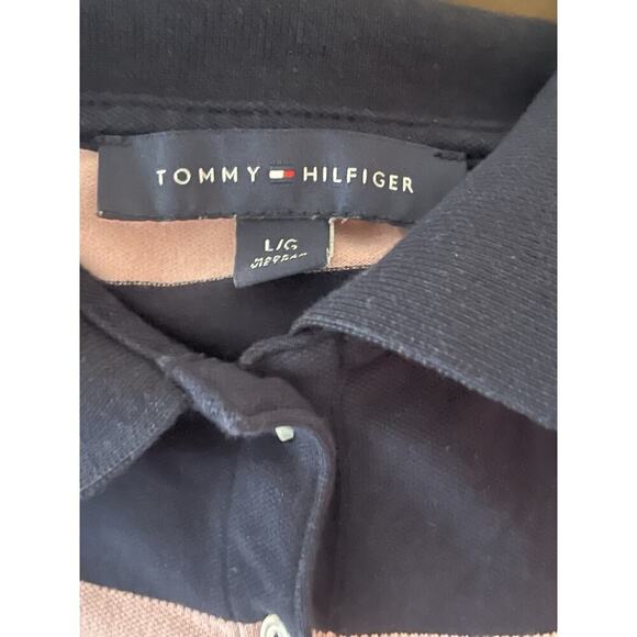 Tommy Hilfiger Y2K Polo Golf Shirt Large Navy Blue Pink Striped Heritage Preppy - Picture 8 of 9